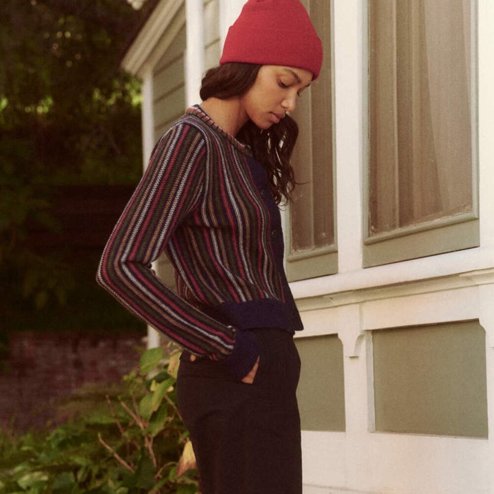 The GREAT. Navy Stripe Cardigan - Picture 2 of 12